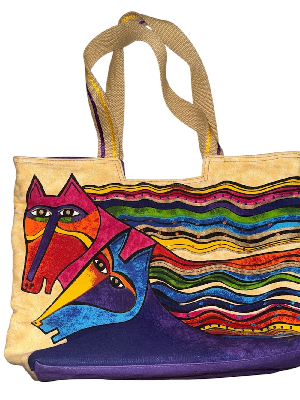 Colorful Fox Print Canvas Tote Bag in Multicolor